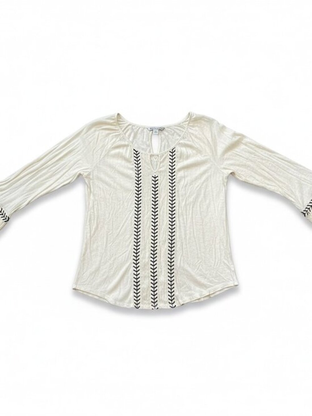AE Boho Embroidered Peasant Top Cream Prairie Cottagecore Western Rodeo